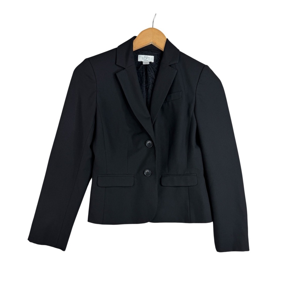 Ann Taylor LOFT Petites Womens Black Two Button Blazer Size 0 Petite